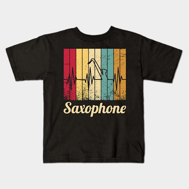 Saxophone Jazz Gift Musical Instrument Vintage Kids T-Shirt by AlleyField